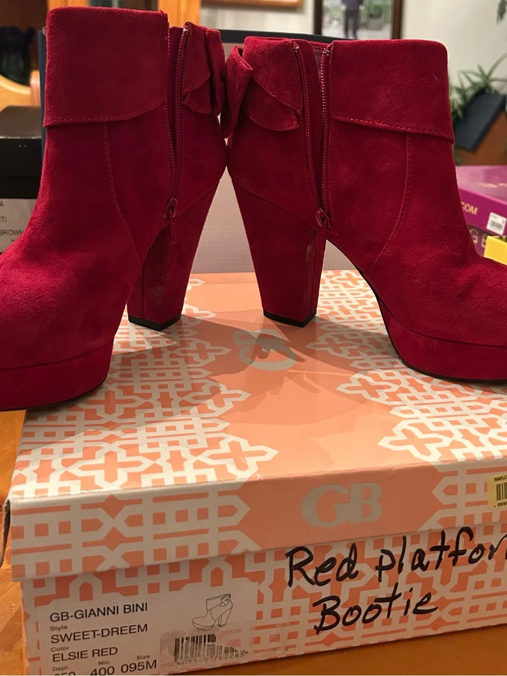 Gianni Bini Crimson Red Suede Platform Ankle Booties